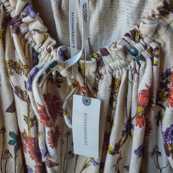Anthropologie Puff Sleeved Boho Floral Romper Cream Fall Florals M NWT - Picture 13 of 16